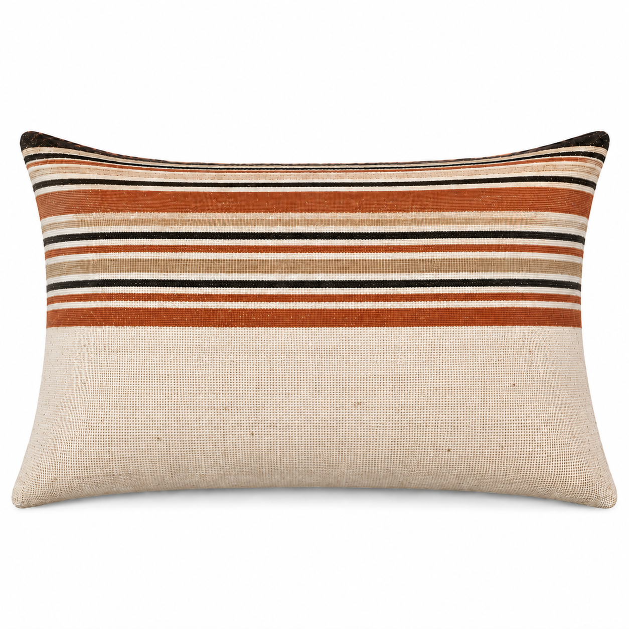 Handloom Woven Rust red Striped Cushion Cover 30X50 Cms