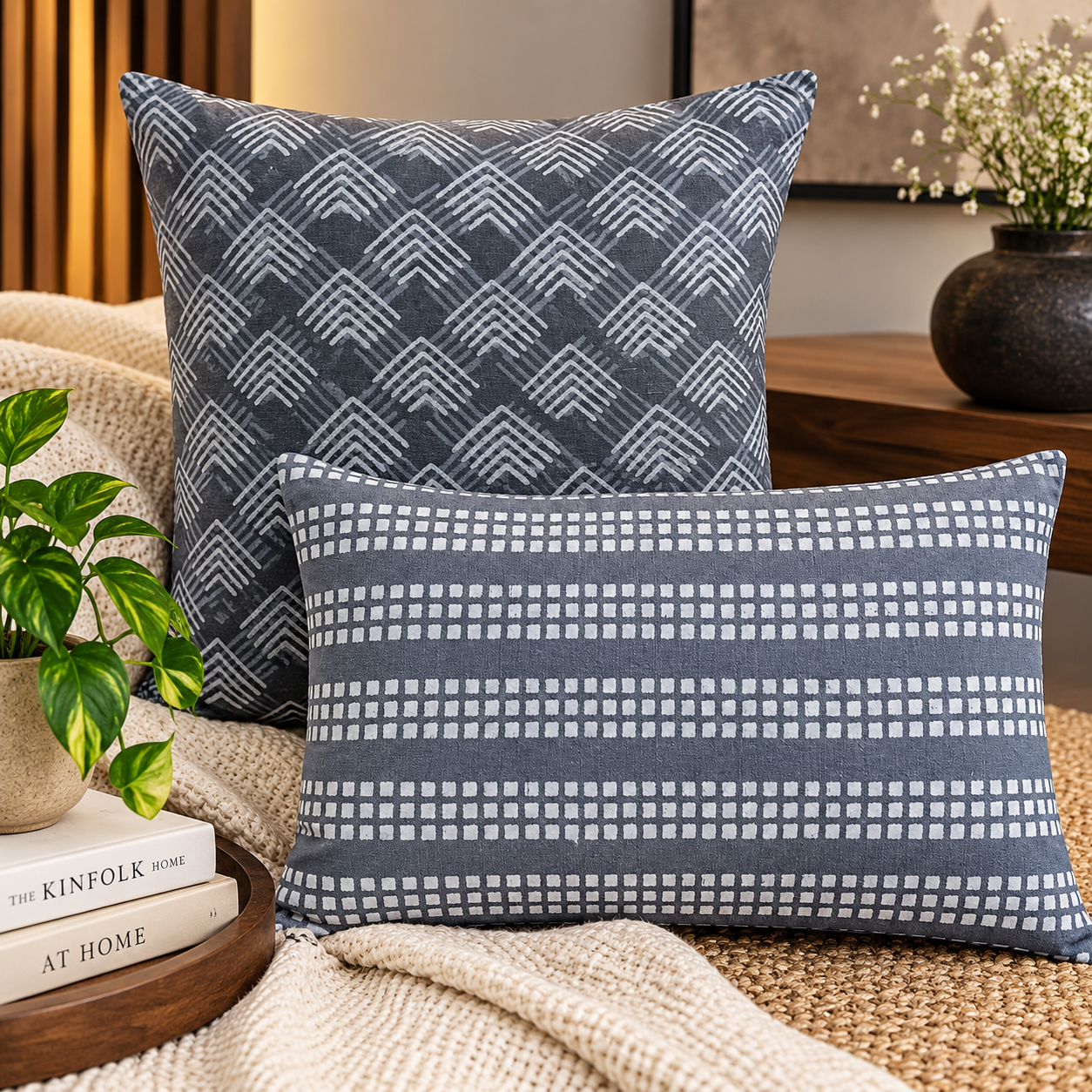 Geometrical Bagru Handblock Printed Cushion Cover 50X50 Cms