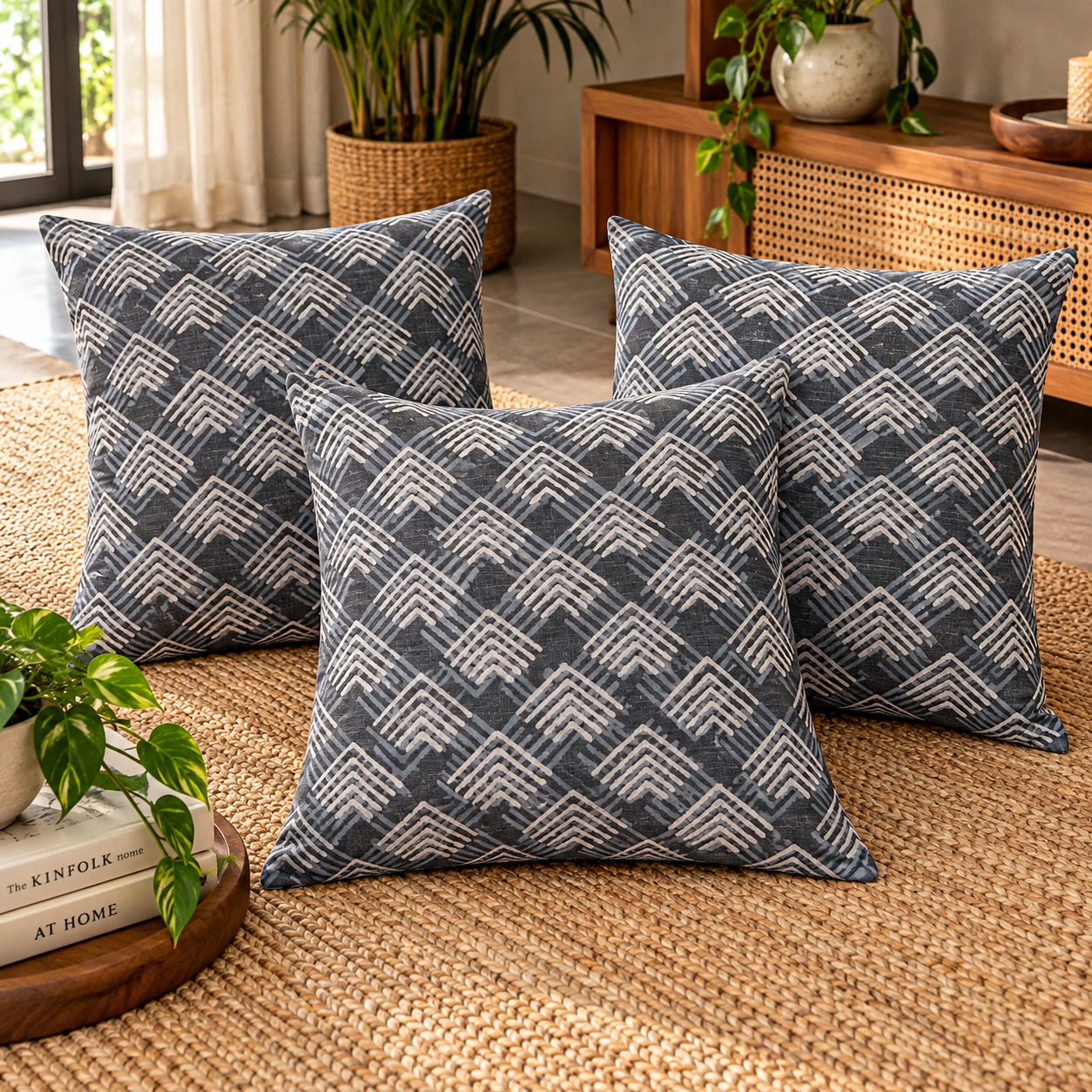 Geometrical Bagru Handblock Printed Cushion Cover 50X50 Cms