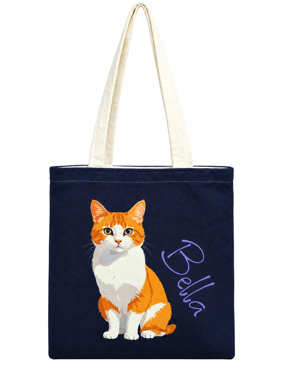 Bella Cat Printed Cotton Canvas Tote Bag – 36 × 40 cm