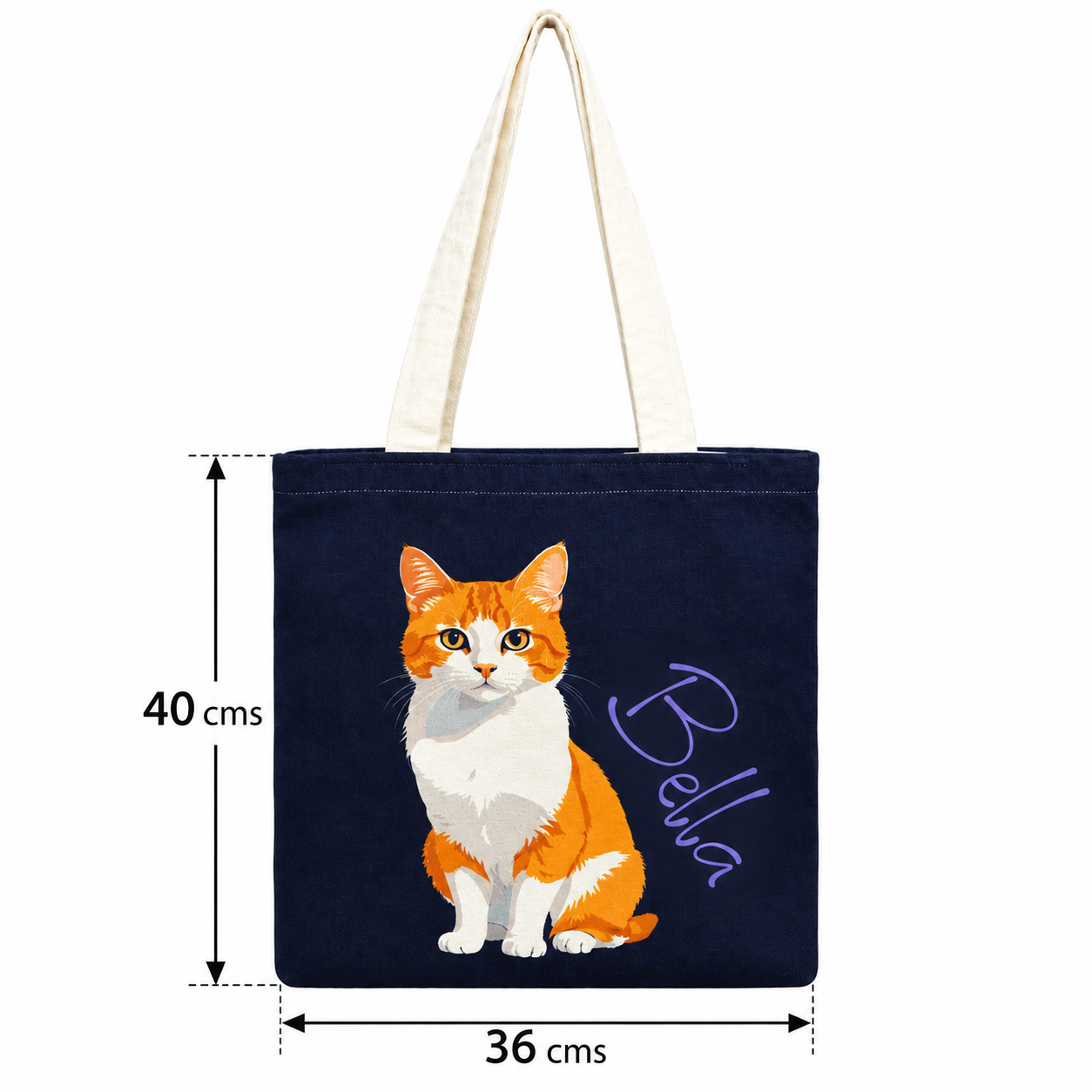 Bella Cat Printed Cotton Canvas Tote Bag – 36 × 40 cm