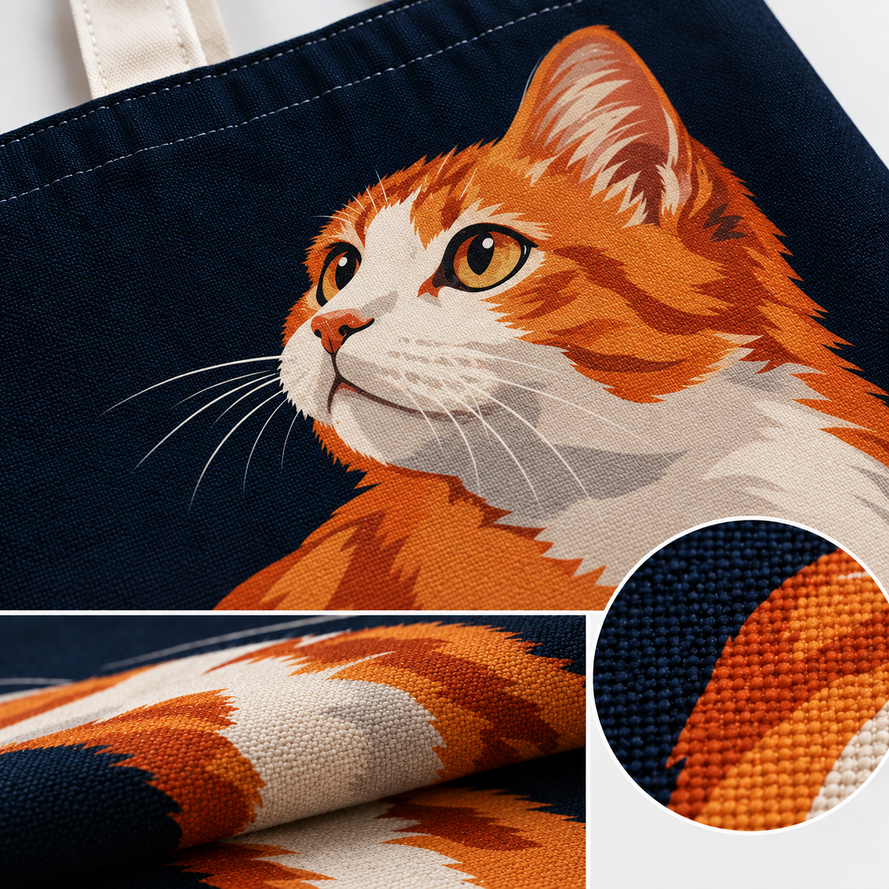 Bella Cat Printed Cotton Canvas Tote Bag – 36 × 40 cm