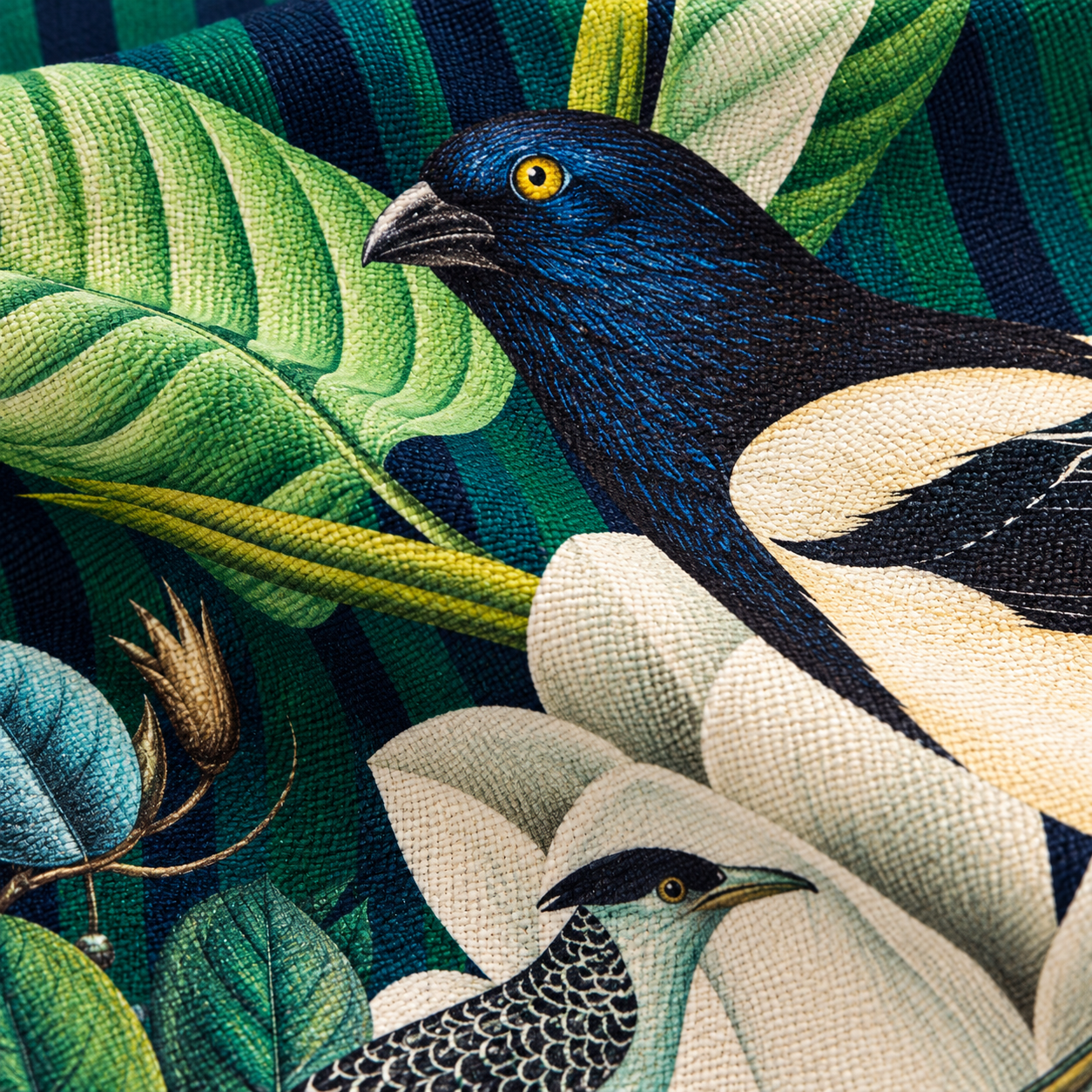 Tropical Birds & Floral Printed Cotton Canvas Tote Bag – 36 × 40 cm