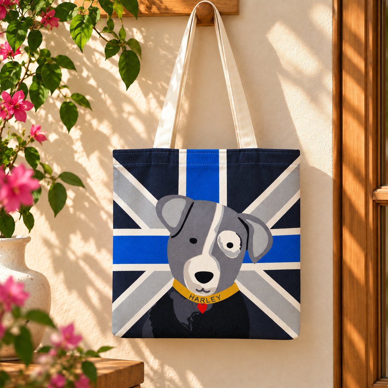 Harley Dog Printed Cotton Canvas Tote Bag – 36 × 40 cm