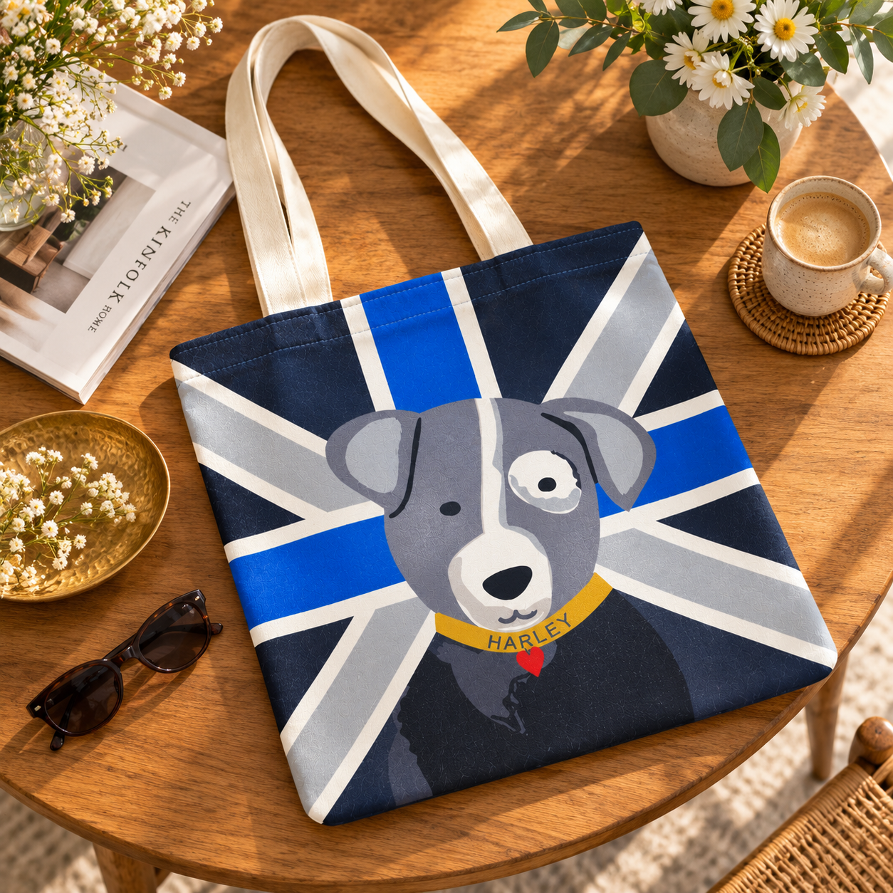Harley Dog Printed Cotton Canvas Tote Bag – 36 × 40 cm