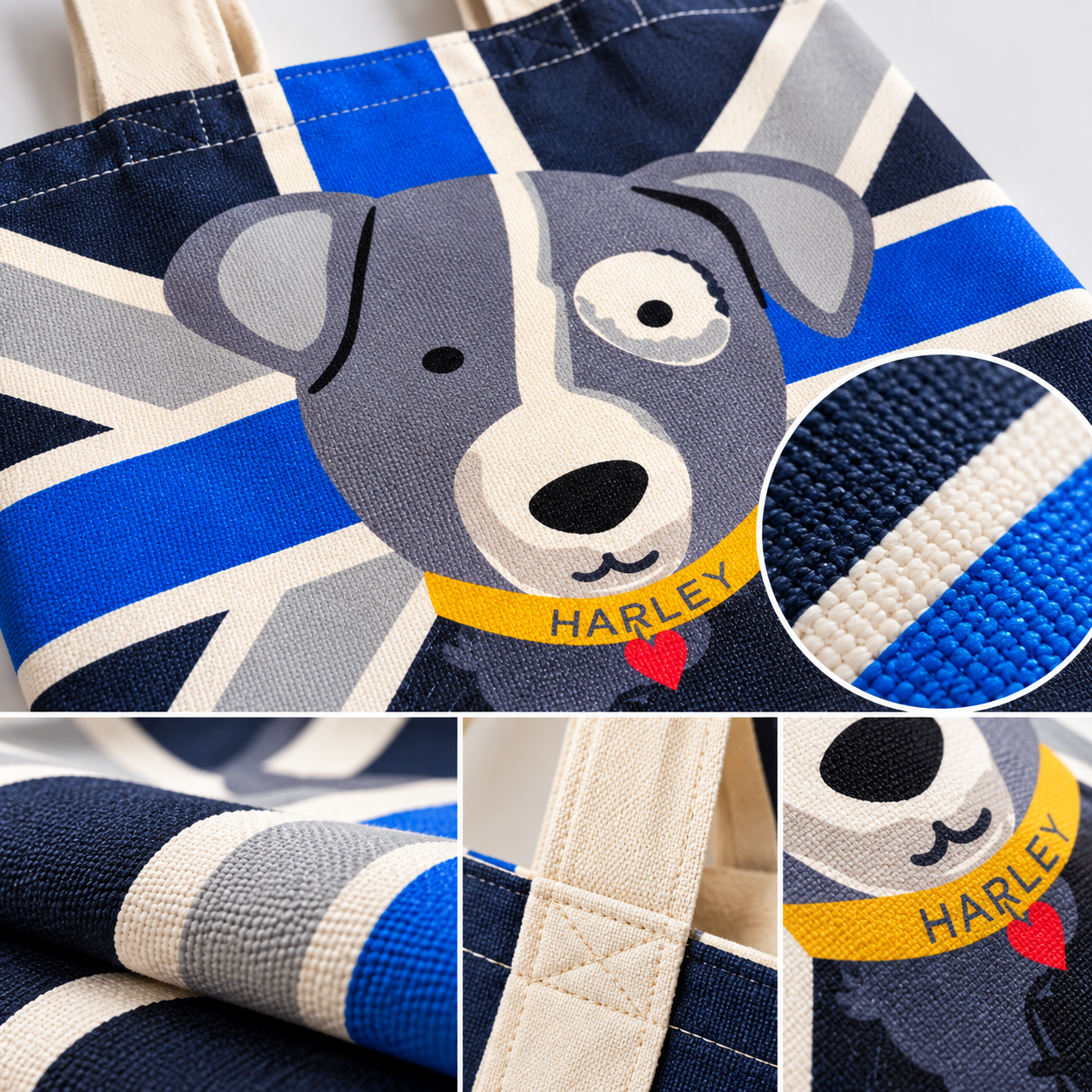 Harley Dog Printed Cotton Canvas Tote Bag – 36 × 40 cm