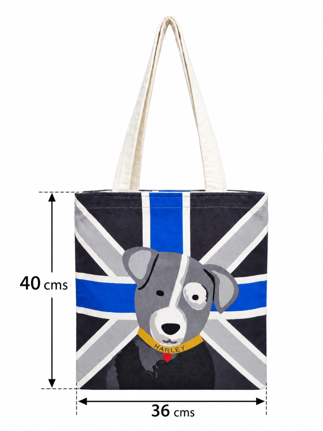 Harley Dog Printed Cotton Canvas Tote Bag – 36 × 40 cm
