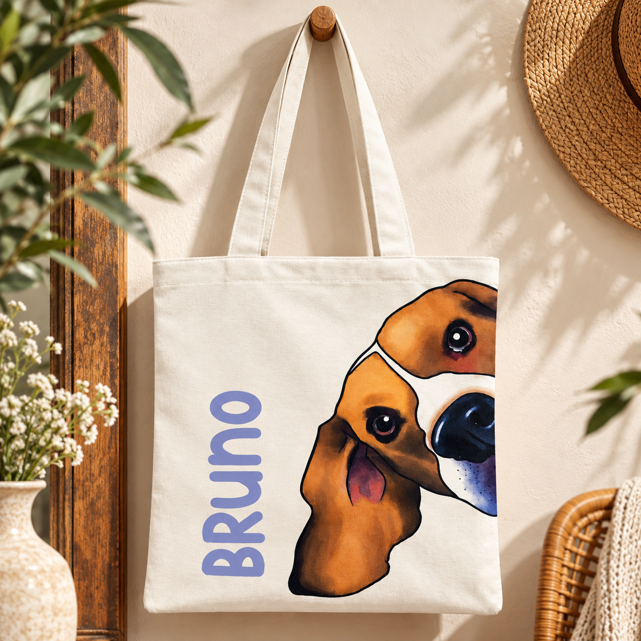 Bruno Dog Printed Cotton Canvas Tote Bag – 36 × 40 cm