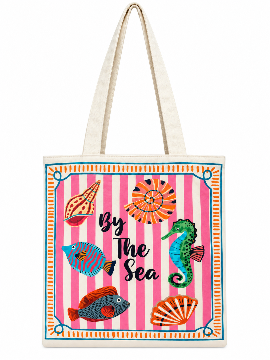 By The Sea Printed Cotton Canvas Tote Bag – 36 × 40 cm