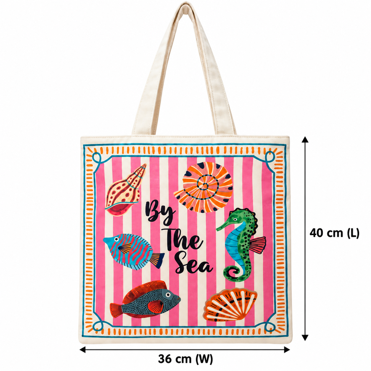By The Sea Printed Cotton Canvas Tote Bag – 36 × 40 cm