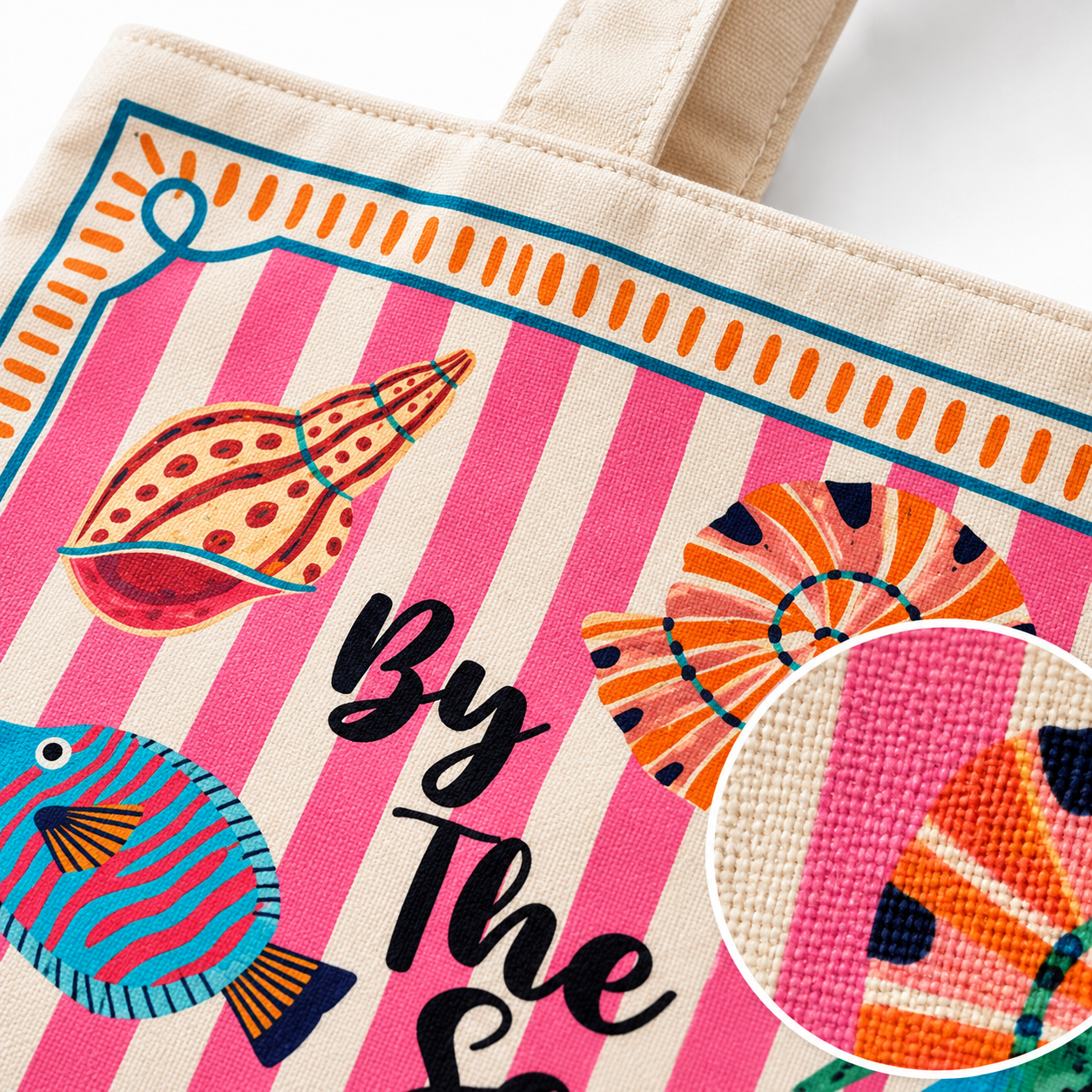 By The Sea Printed Cotton Canvas Tote Bag – 36 × 40 cm