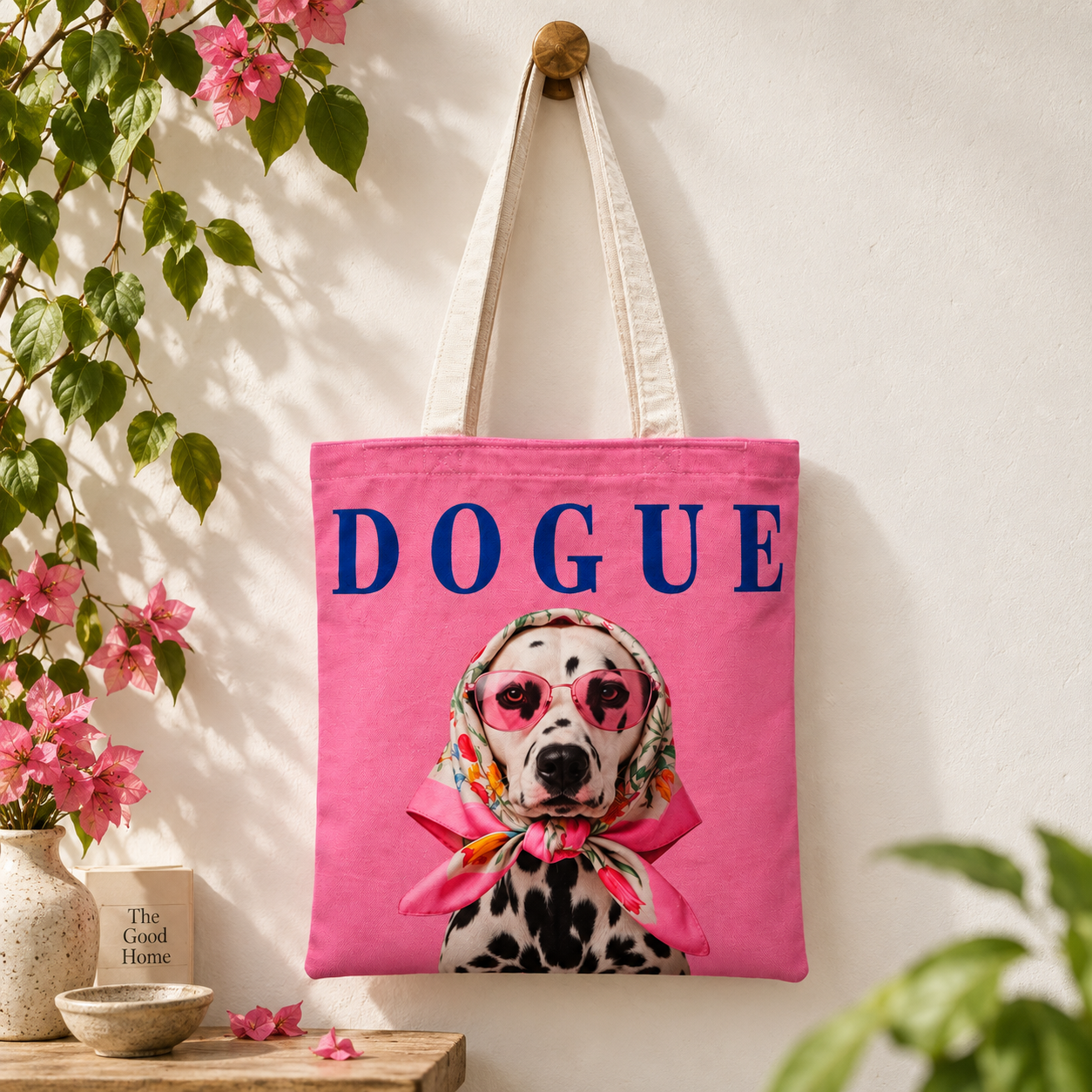 Dogue Pink Dog Printed Cotton Canvas Tote Bag – 36 × 40 cm