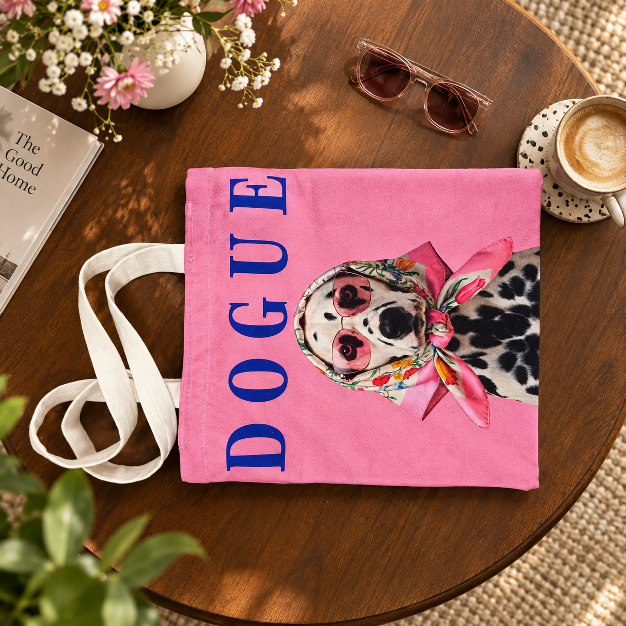 Dogue Pink Dog Printed Cotton Canvas Tote Bag – 36 × 40 cm