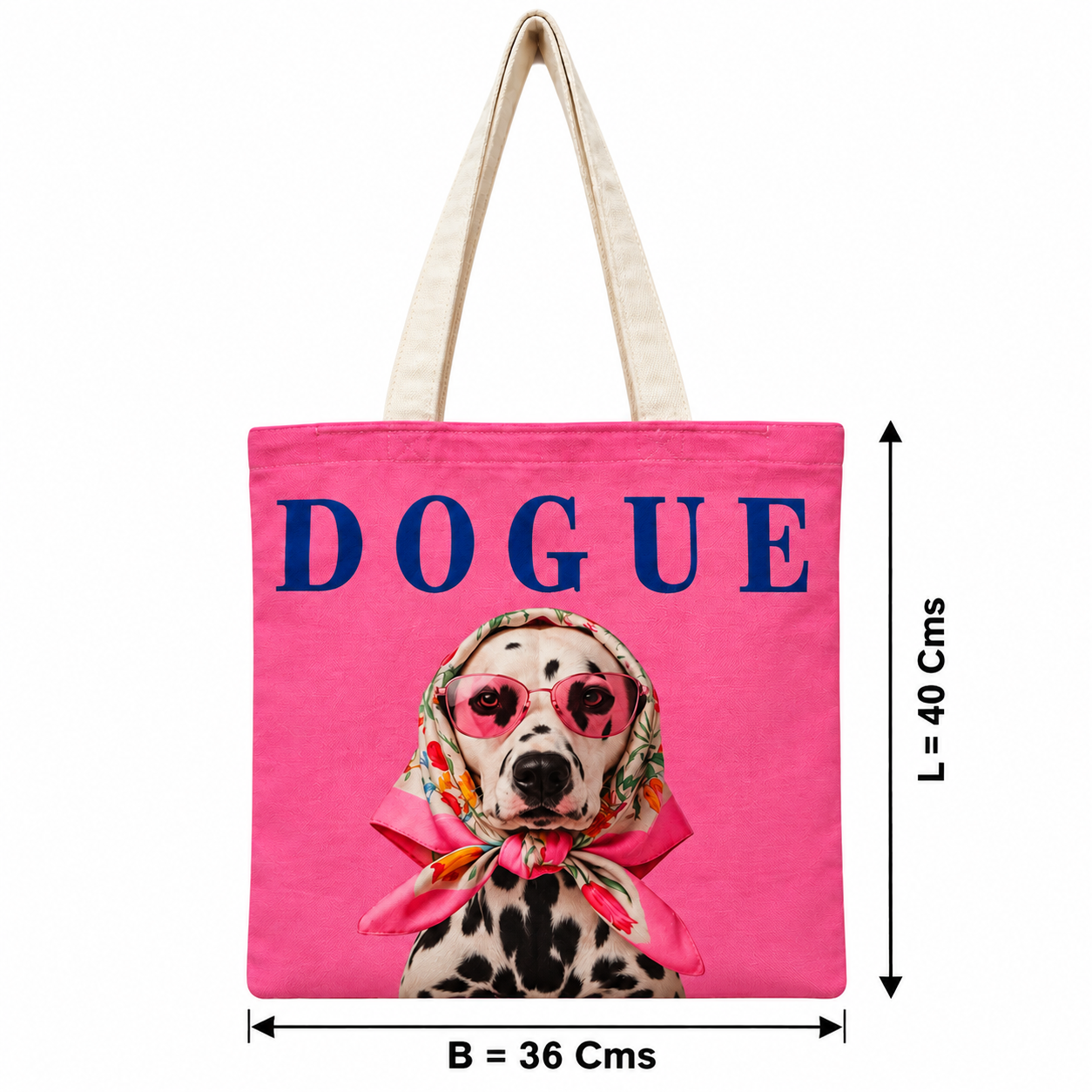 Dogue Pink Dog Printed Cotton Canvas Tote Bag – 36 × 40 cm