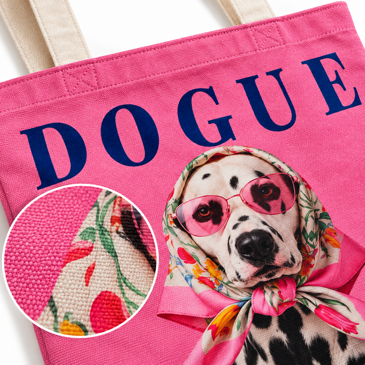 Dogue Pink Dog Printed Cotton Canvas Tote Bag – 36 × 40 cm