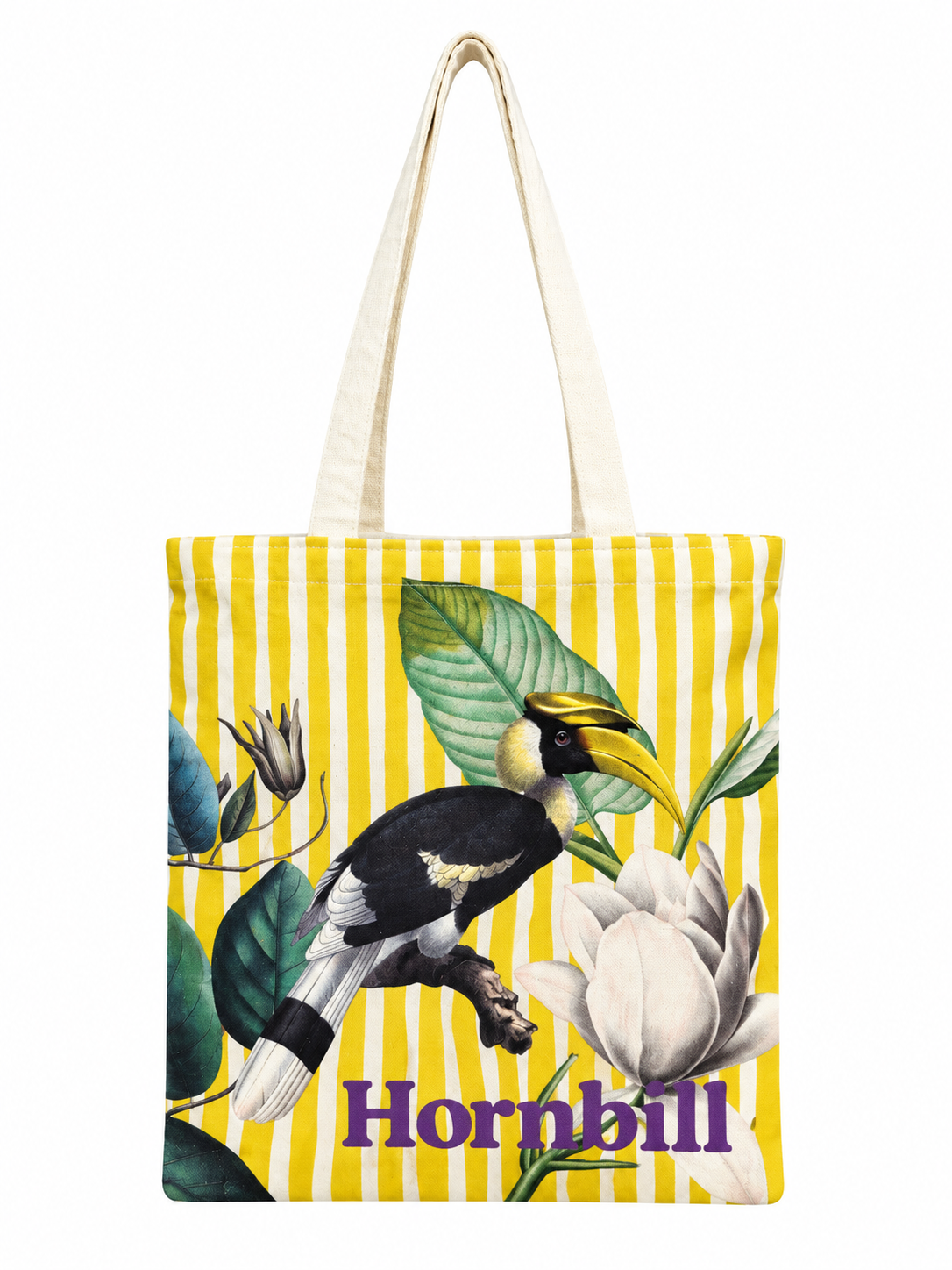 Hornbill Tropical Bird Printed Cotton Canvas Tote Bag – 36 × 40 cm