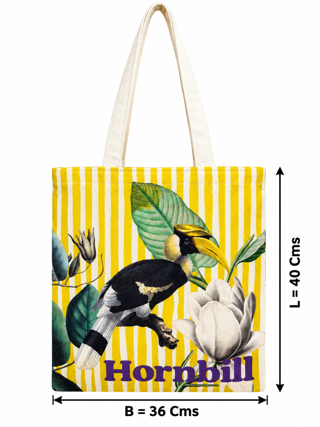 Hornbill Tropical Bird Printed Cotton Canvas Tote Bag – 36 × 40 cm