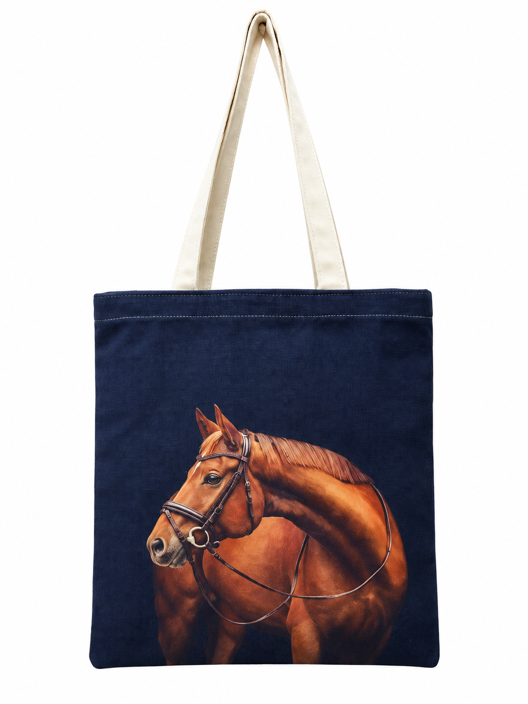 Horse Print Cotton Canvas Tote Bag – Equestrian Style Carryall, 36 × 40 cm