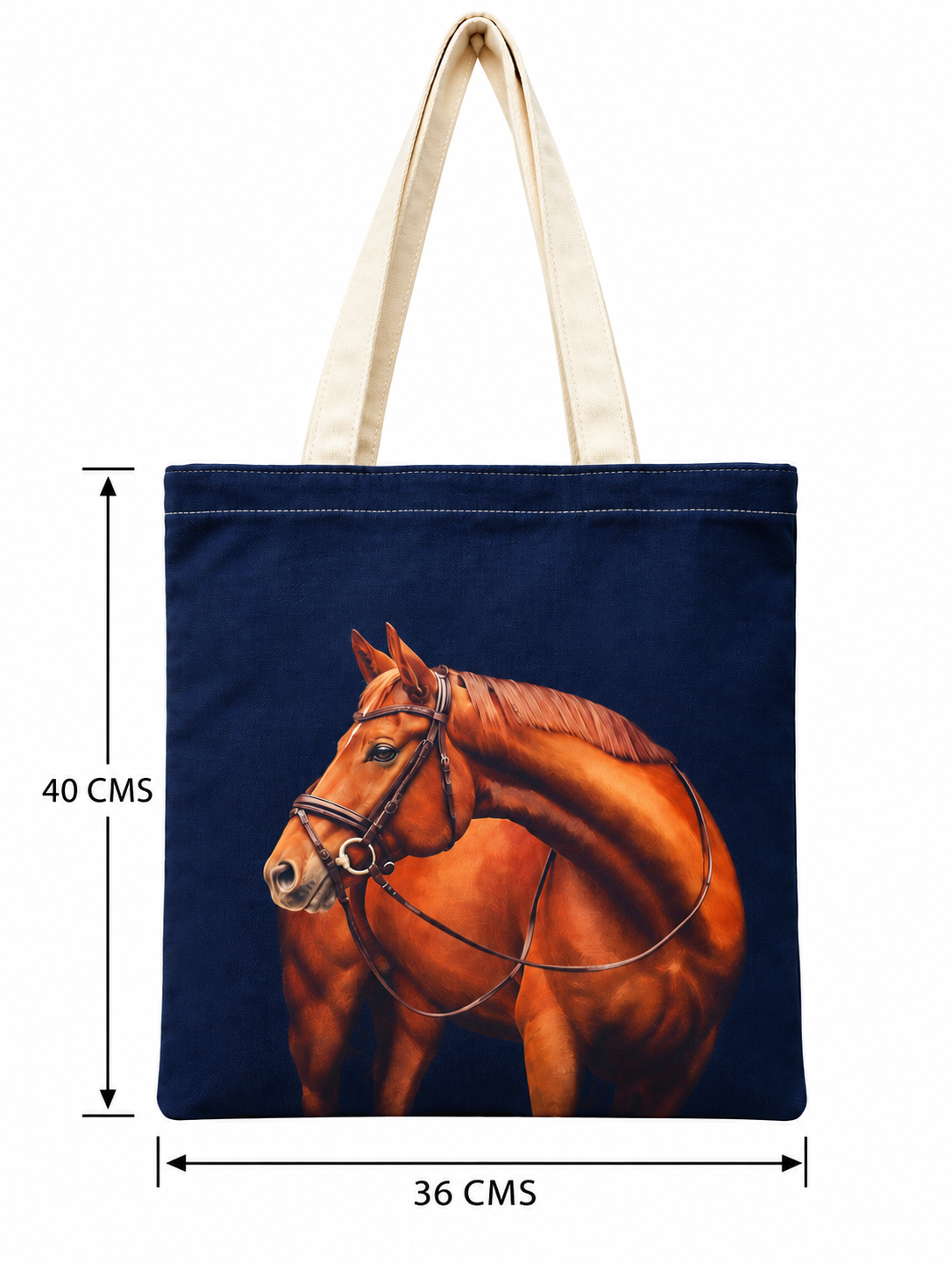 Horse Print Cotton Canvas Tote Bag – Equestrian Style Carryall, 36 × 40 cm