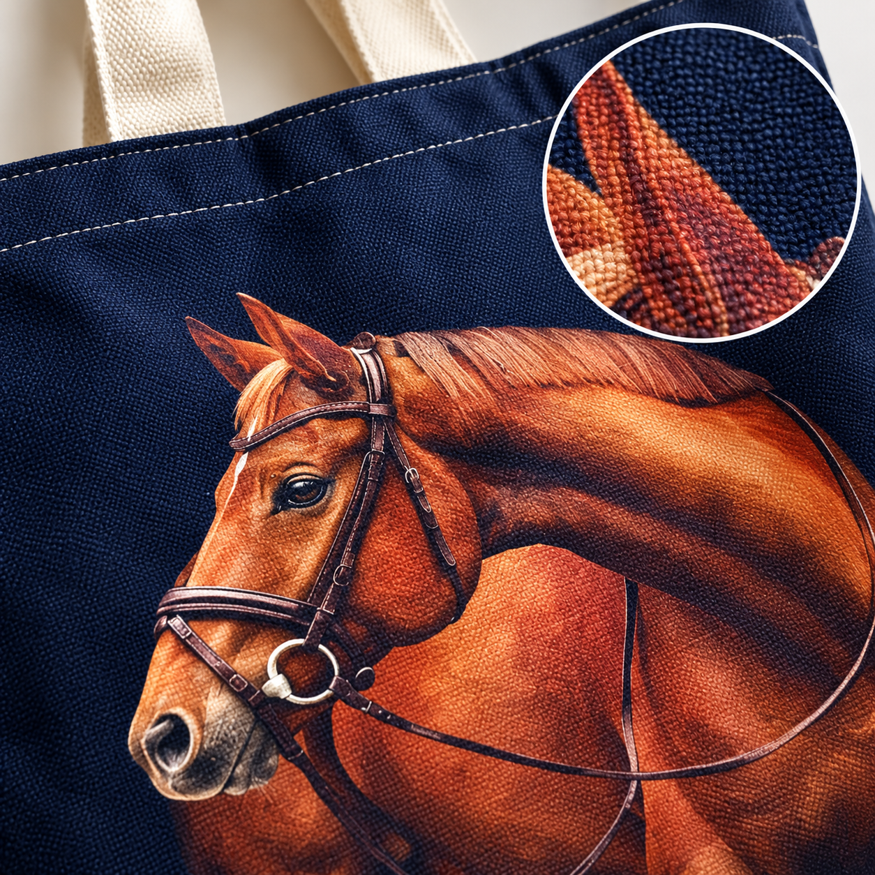 Horse Print Cotton Canvas Tote Bag – Equestrian Style Carryall, 36 × 40 cm