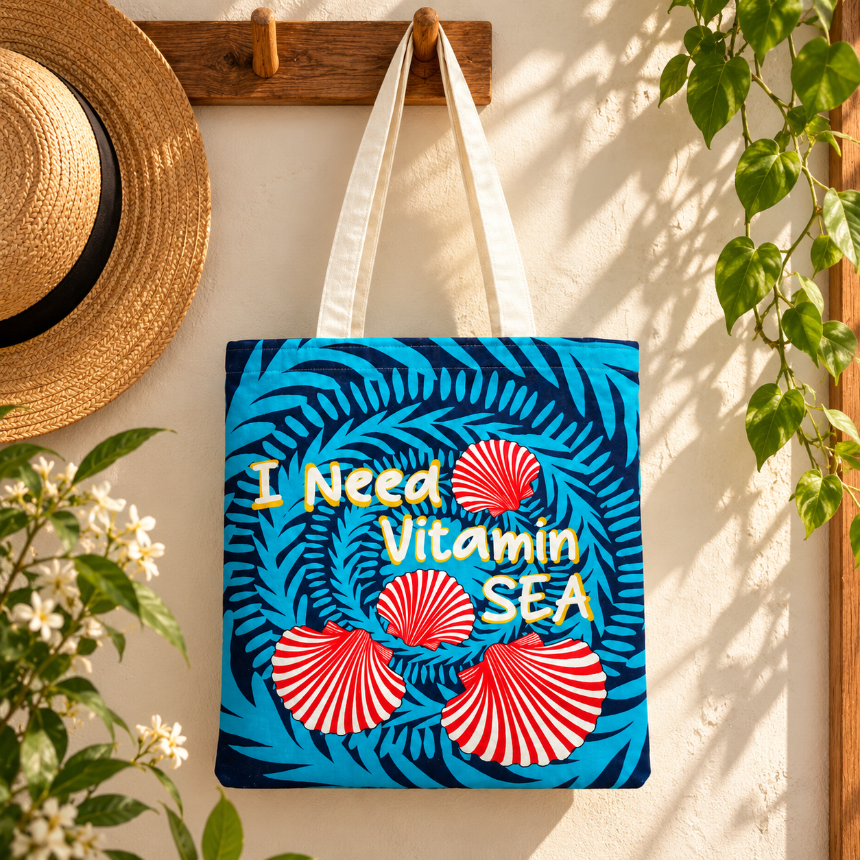 I Need Vitamin Sea Printed Cotton Canvas Tote Bag – 36 × 40 cm