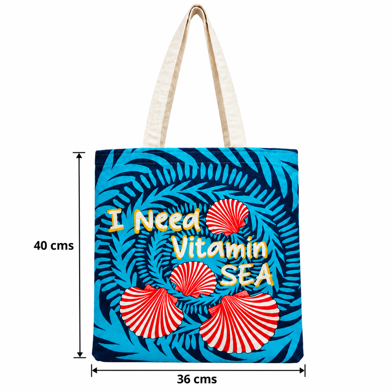 I Need Vitamin Sea Printed Cotton Canvas Tote Bag – 36 × 40 cm