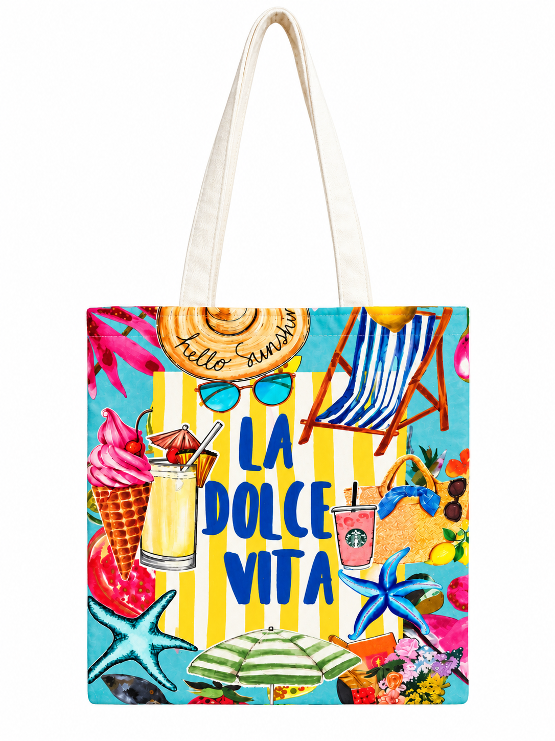 Hello Summer La Dolce Vita Printed Cotton Canvas Tote Bag – 36 × 40 cm