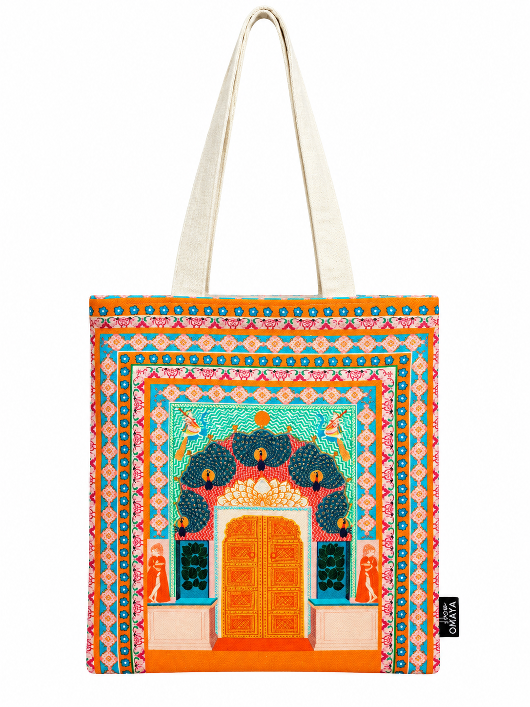 Royal Peacock Gate Printed Cotton Canvas Tote Bag – 36 × 40 cm