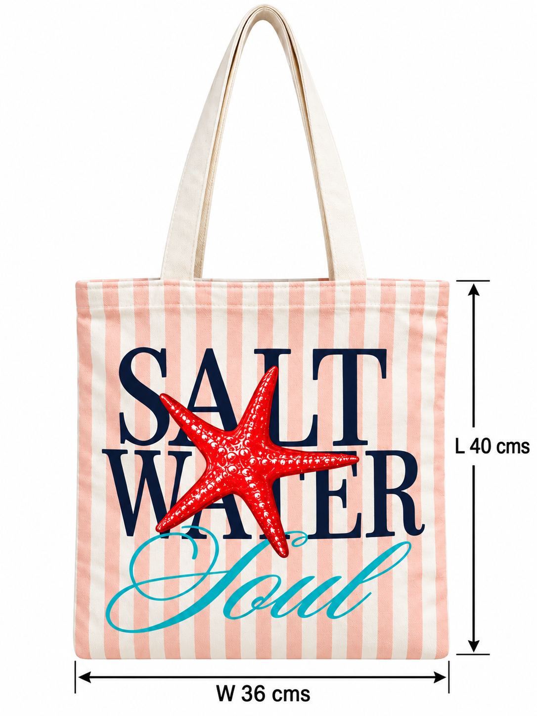 Salt Water Soul Starfish Printed Cotton Canvas Tote Bag – 36 × 40 cm