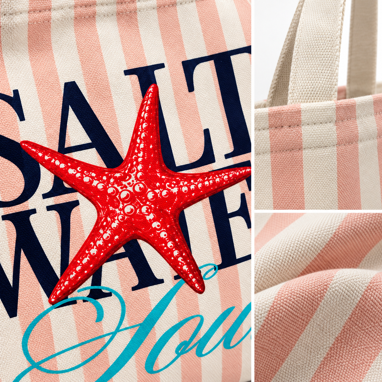 Salt Water Soul Starfish Printed Cotton Canvas Tote Bag – 36 × 40 cm
