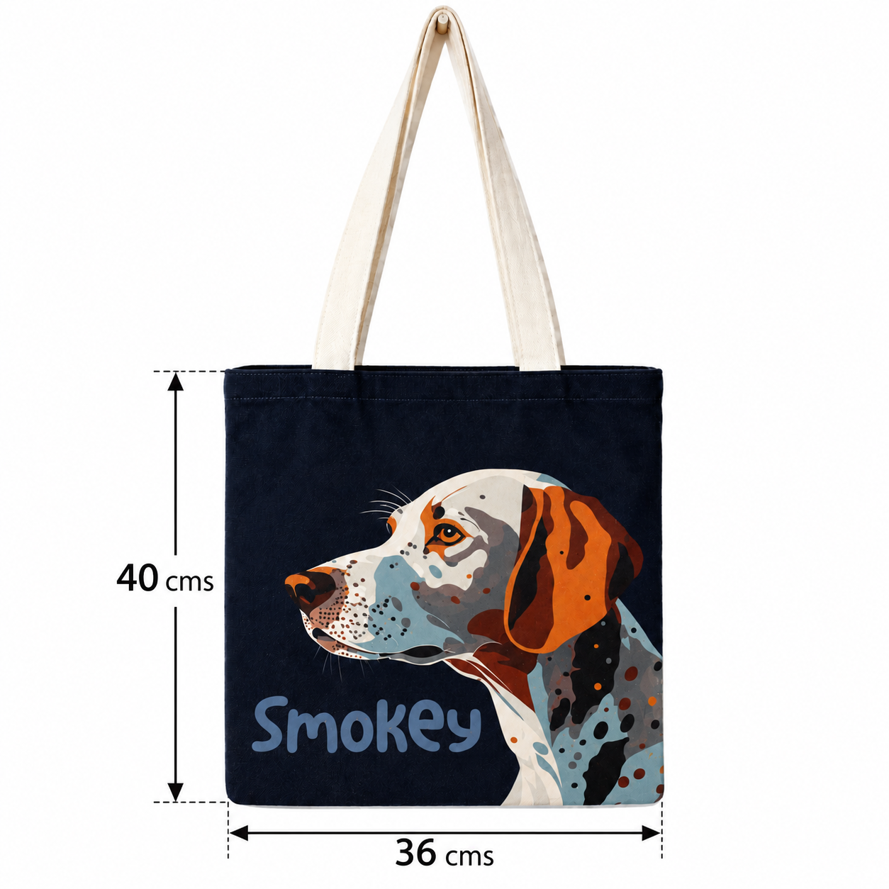 Smokey Dog Print Cotton Canvas Tote Bag – 36 × 40 cm
