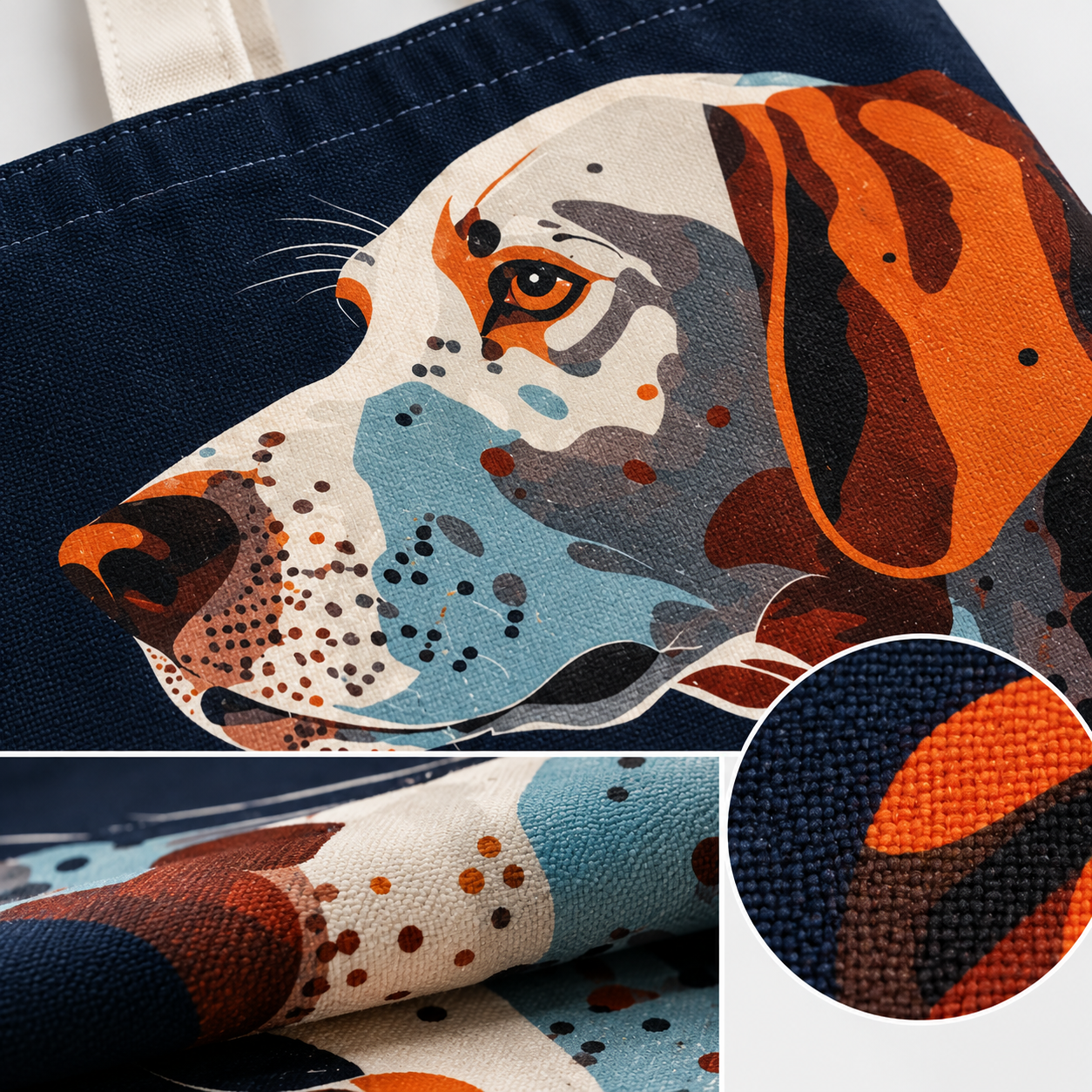 Smokey Dog Print Cotton Canvas Tote Bag – 36 × 40 cm