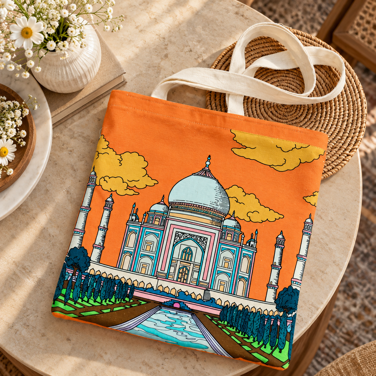 Taj Mahal Heritage Print Cotton Canvas Tote Bag – 36 × 40 cm