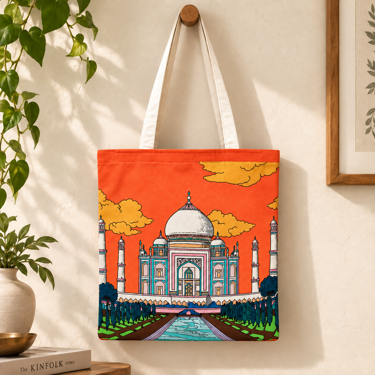 Taj Mahal Heritage Print Cotton Canvas Tote Bag – 36 × 40 cm