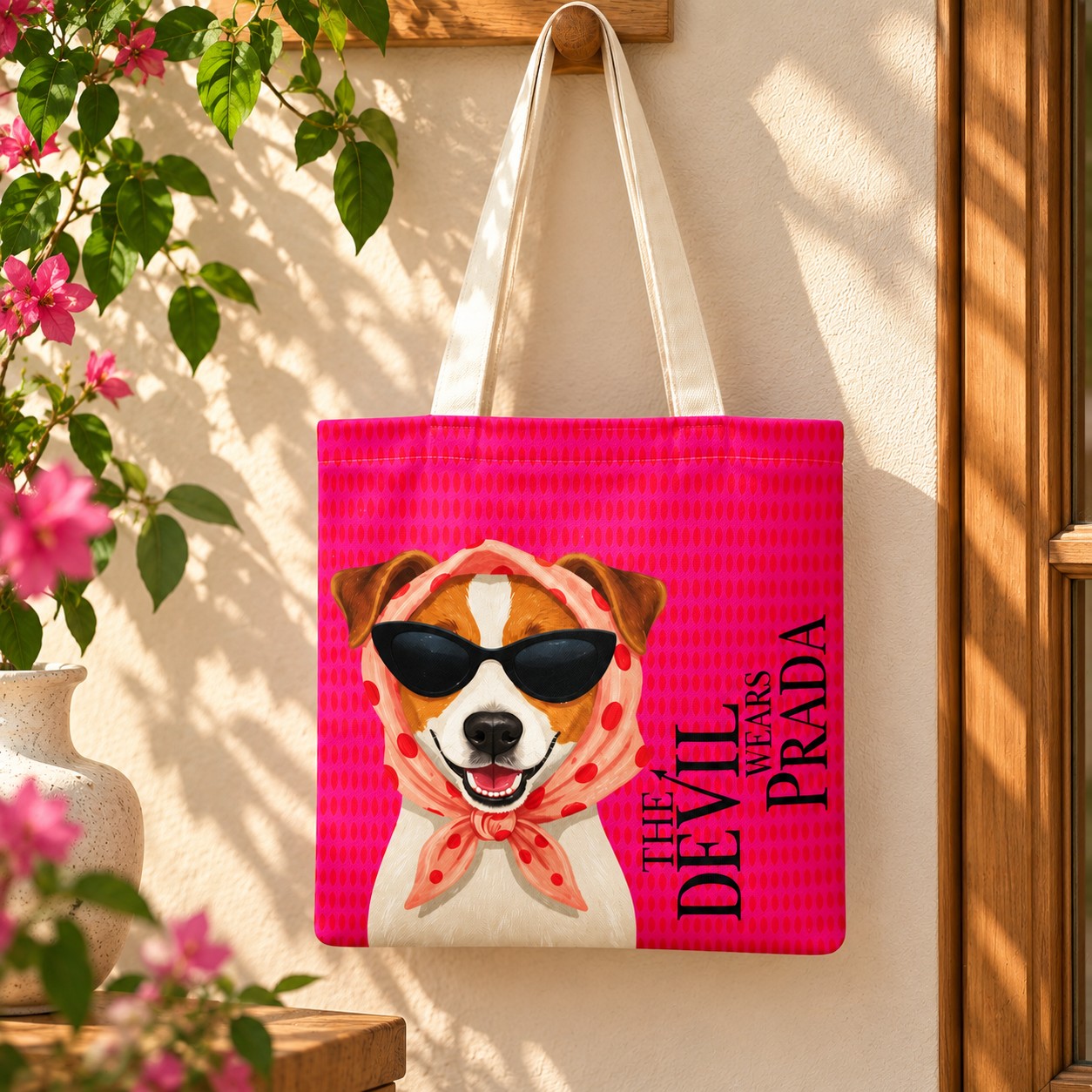 The Devil Wears Prada Dog Print Cotton Canvas Tote Bag – 36 × 40 cm