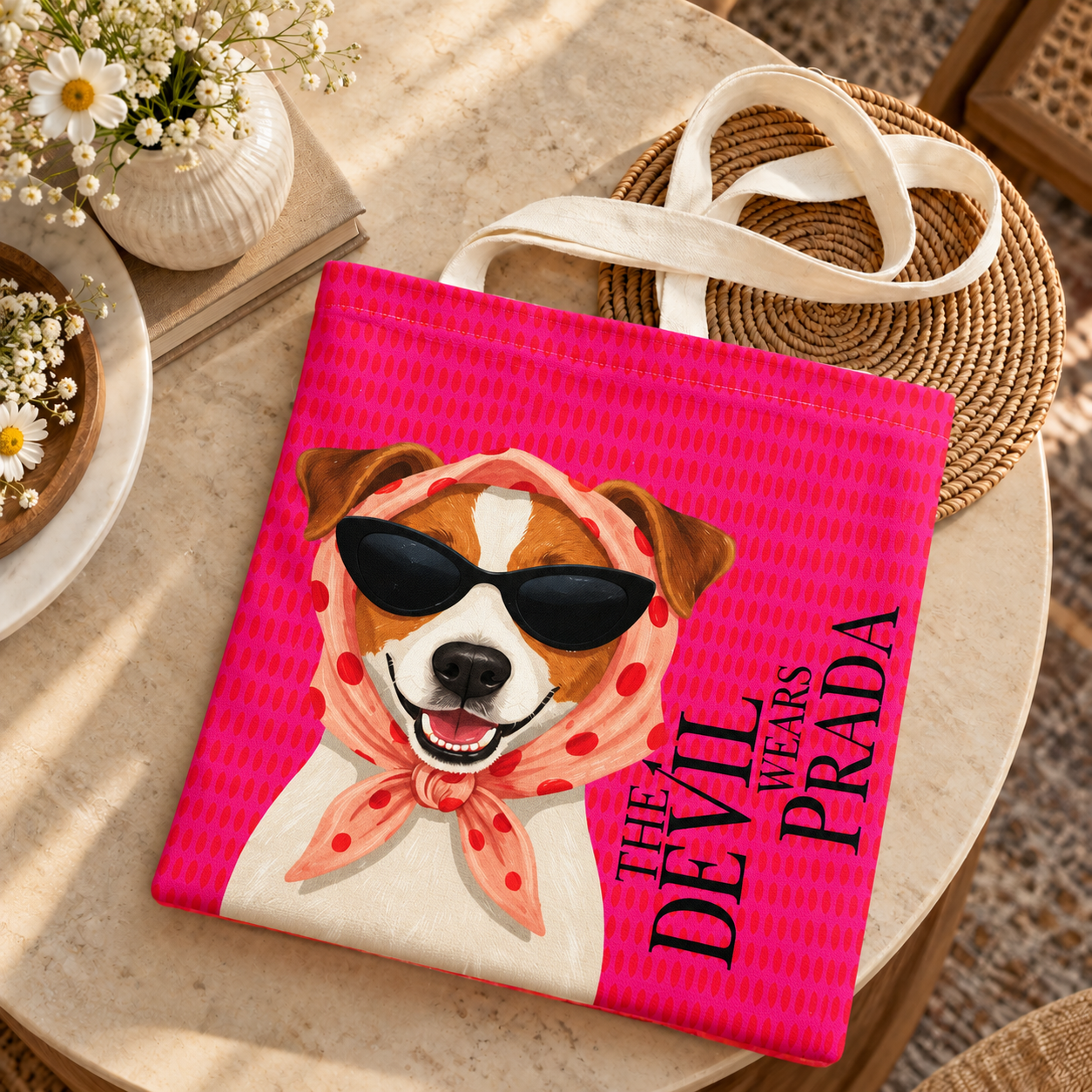 The Devil Wears Prada Dog Print Cotton Canvas Tote Bag – 36 × 40 cm