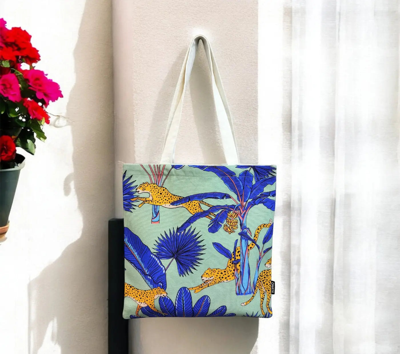 House of Omaya "Tropical Cheetah Printed Canvas Tote Bag (Size 34x36 Cms.) canvas tote bag,designer tote bag Product vendor