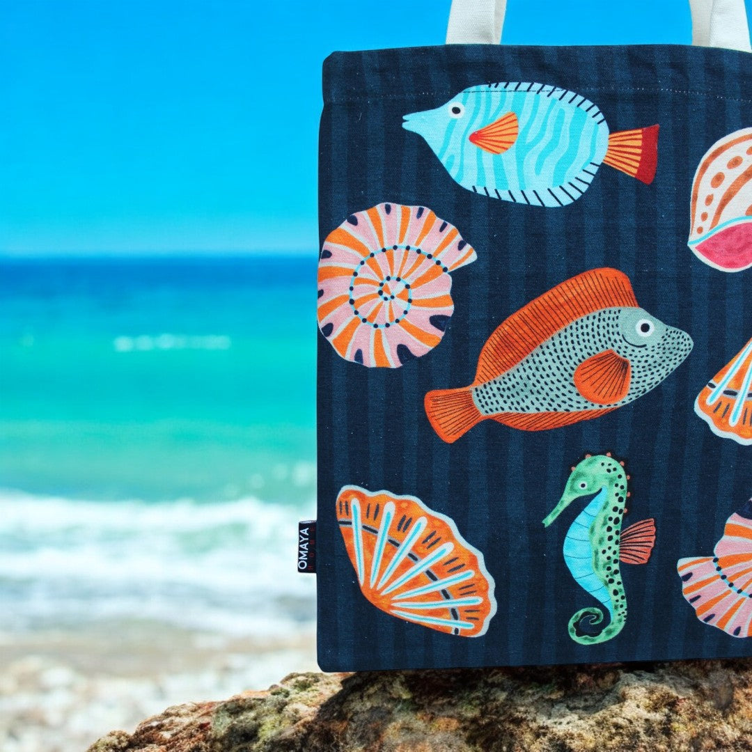 Ocean Treasures Tote Bag – Playful Marine Life Design Cotton Canvas Tote Bag 34x36 Cms