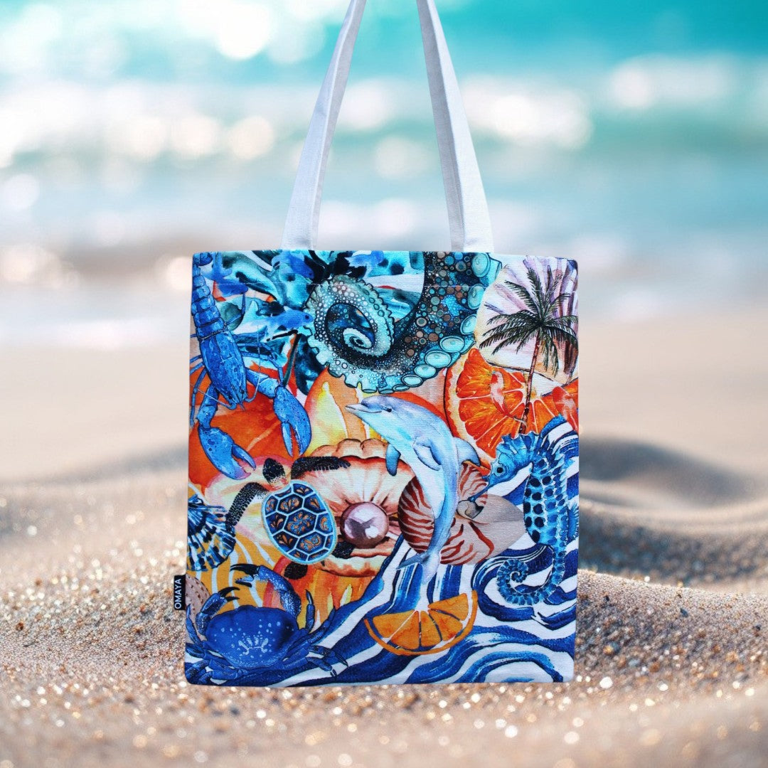 Marine Paradise Tote Bag – Vibrant Ocean Life Design Cotton Canvas Tote Bag 34x36 Cms