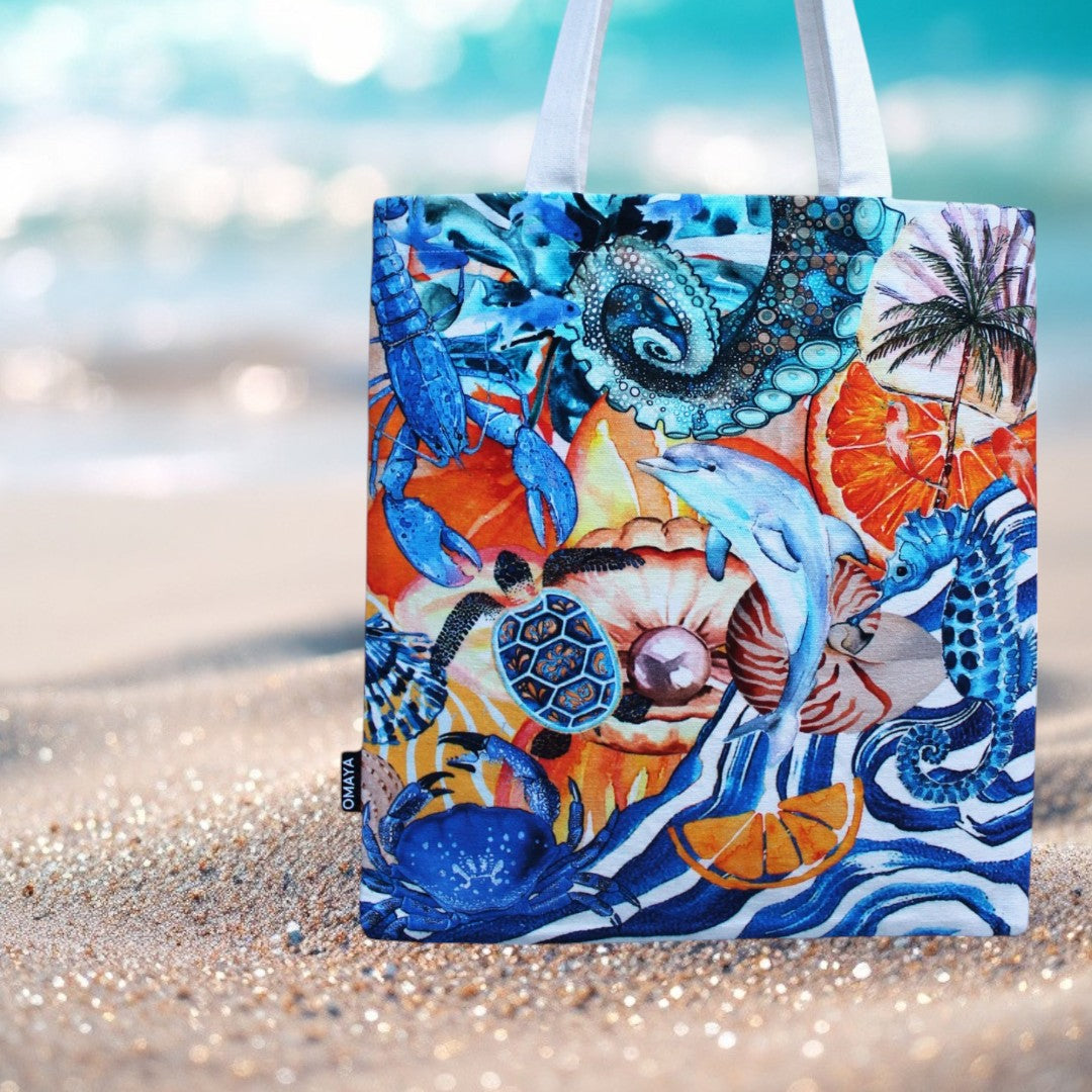 Marine Paradise Tote Bag – Vibrant Ocean Life Design Cotton Canvas Tote Bag 34x36 Cms